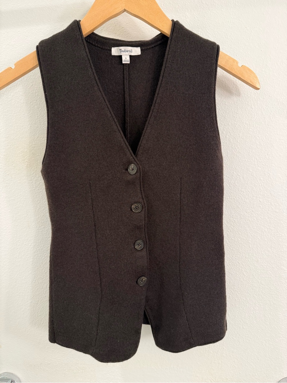 Madewell Merino Wool Sleeveless Button-Front Vest - Dark Brown